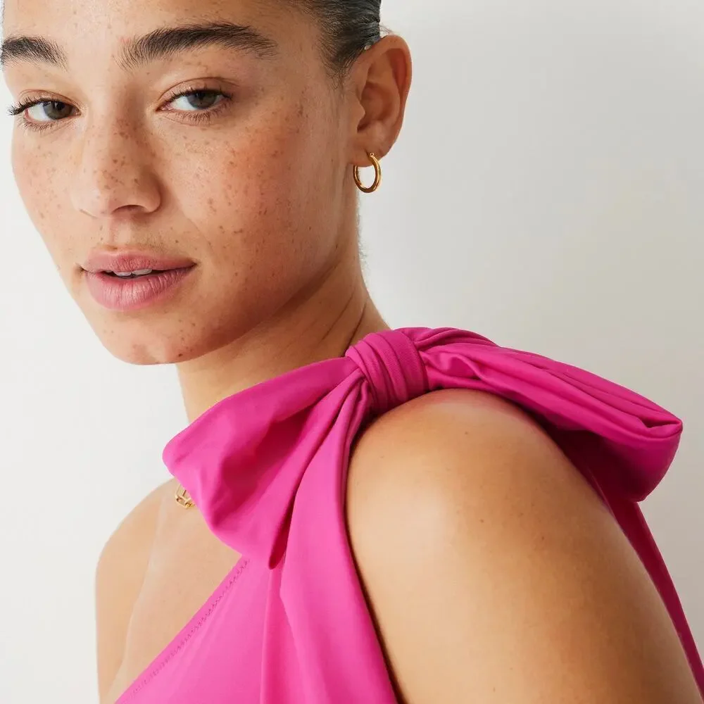 NWT J.Crew Women's Pink Bow High-rise Back One-shoulder One-piece Size 12